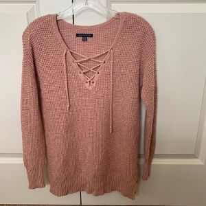 American Eagle Lace Up V Chunky Knit Cozy Sweater